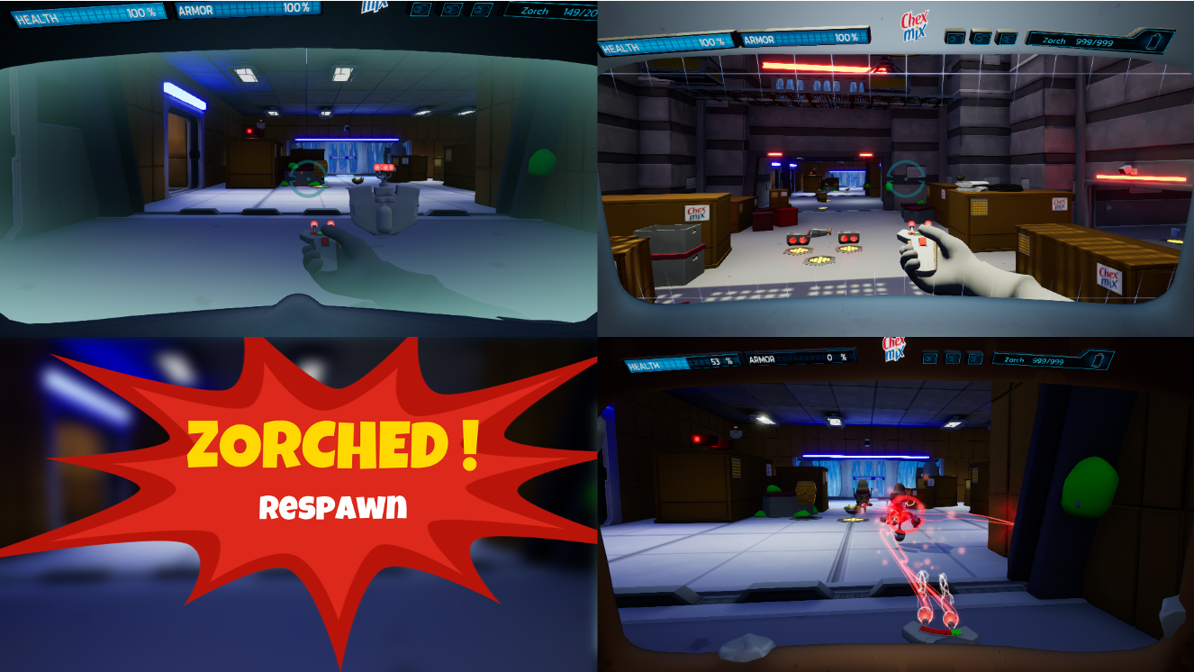 Chex Quest four-player screen view