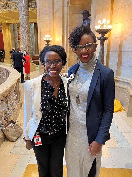 Representative Esther Agbaje and Tiffani Daniels at the Capitol, just before the House vote on the CROWN Act (February 2022)